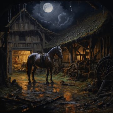 The interior is a horse in the oil painting style of Renaissance art Ai generated art