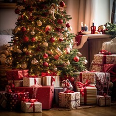 Fototapeta na wymiar christmas tree with presents, with christmas decorations
