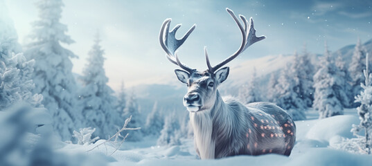 In the Photorealistic Surreal Realm A Christmas Reindeer Amidst Snowfall