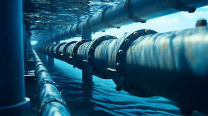 Underwater pipeline for gas or oil transport. Critical infrastructure. ai generative - obrazy, fototapety, plakaty
