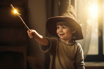 magician with magic wand and hat