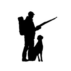  Silhouette of a hunter with a dog , hunting - vector illustration