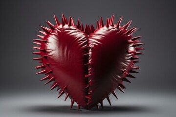 Stunning spiked heart made of latex leather, featuring copy space. Generative AI