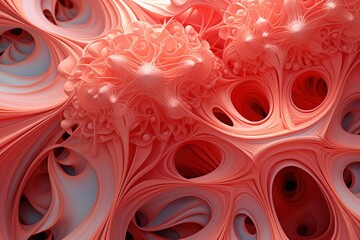 red abstract background Organic fractal structures hole round macro geometry illustration, ornament