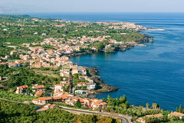 Foto op Aluminium Aerial view of towns along the eastern coast of Sicily, near Acireale © Roberto Lo Savio