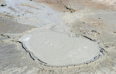 Active mud volcano in the area of Salinelle in Paternò, in Sicily