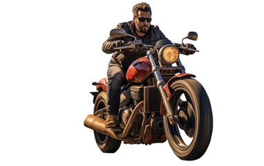 Man Riding Two-Wheel Thrill on a Motorcycle on a Clear Surface or PNG Transparent Background.