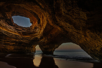 Amazing Benagil Cave Portugal by night- Sea cave - Art and travel concept