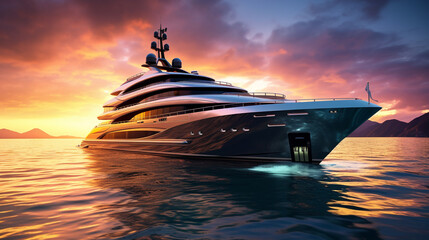 Luxury motor yacht on the ocean. ai generative - obrazy, fototapety, plakaty