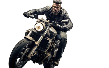 Naklejka premium Man Riding Cruising in Style on a Motorcycle on a Clear Surface or PNG Transparent Background.