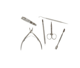 Set of manicure tools on a white background