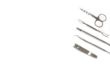 Set of manicure tools on a white background