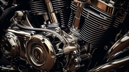 Close up view of a shiny motorcycle engine. ai generative - obrazy, fototapety, plakaty