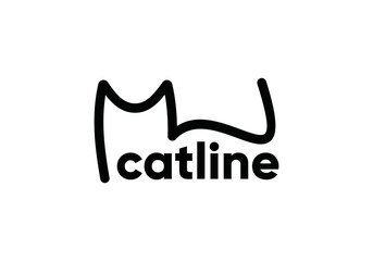 cat line logo, pet care design vector illustration