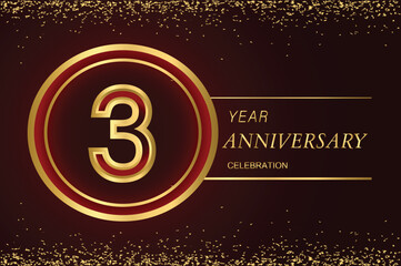 3rd anniversary logo with gold double line style decorated with glitter and confetti Vector EPS 10