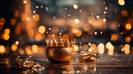 Fototapeta premium golden crown with lights on a dark background