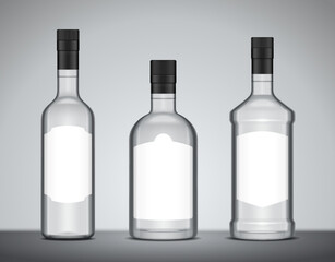 Vector alcoholic drink glass bottles with blank white labels