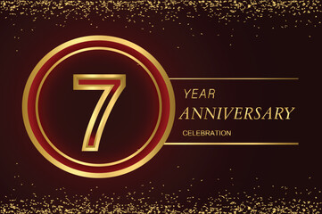 07th anniversary logo with gold double line style decorated with glitter and confetti Vector EPS 10