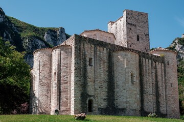 View of historic abbey of Saint Victor in the Marche region, Italy