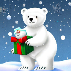 Cute Polar Bear with Christmas Present