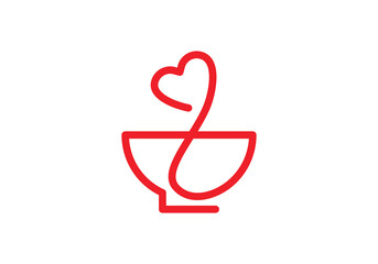 bowl and love logo design, simple creative symbol vector illustration.