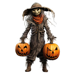 Scarecrow and Halloween pumpkin. Created by AI