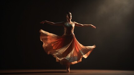 A dynamic Kathak performance, the dancer's swift footwork and expressive hand gestures showcasing...
