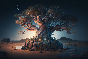 Fantasy island with tree image Ai generated art