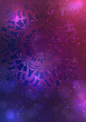 Abstract background with snowflakes and shining glare stars. Template, poster, postcards for holiday, New Year, Christmas. Vector