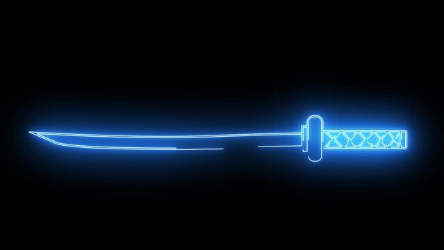 Animated katana sword icon with neon saber effect