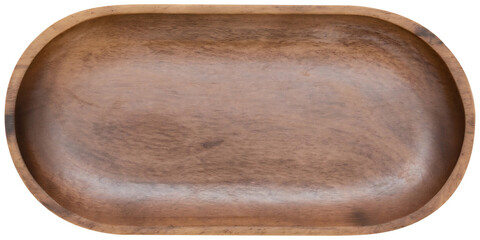 Top view of empty wooden bowl isolated on background. Clean plate cut out.