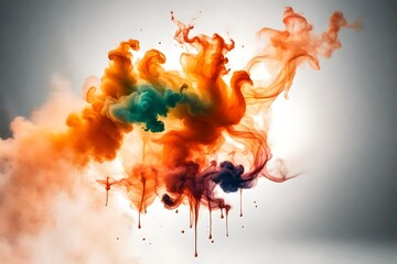 Colorful orange rainbow smoke paint explosion.