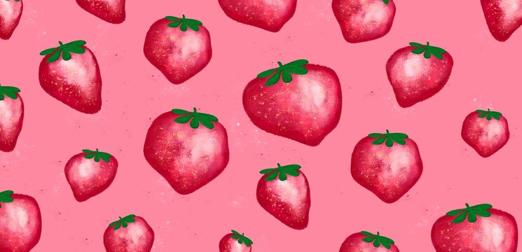 Abstract hand-drawn digital illustration of strawberry. Vibrant, colorful, juicy art, illustration for background