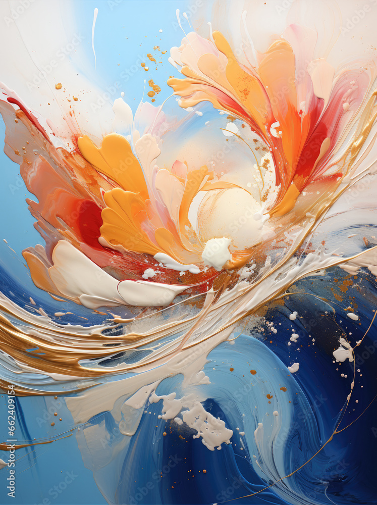 Poster Abstract painting with vibrant colors Fragment of multicolored texture painting. Abstract art background. oil on canvas. Rough brushstrokes of paint Oil painting on canvas. Multicolored bright texture