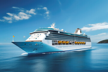 Sea cruises. Big luxury cruise ship photographed from the side. Tropical vacation on the cruise ship with luxury.