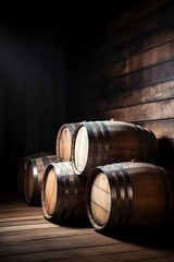 wooden barrels for whiskey, wine or cognac