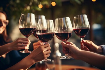 People drinking and toasting with red wine