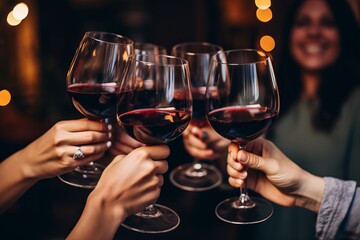People drinking and toasting with red wine