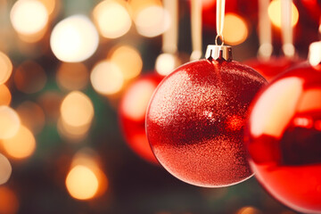 Fototapeta premium Close up red Christmas balls for Christmas background