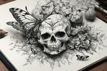 creative skull illustration. ai generative