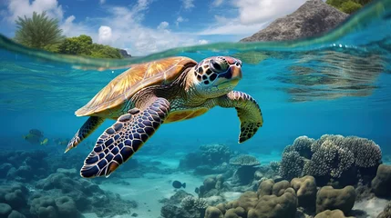 Foto op Canvas Turtle cruising clean blue sea. AI generated image © prastiwi
