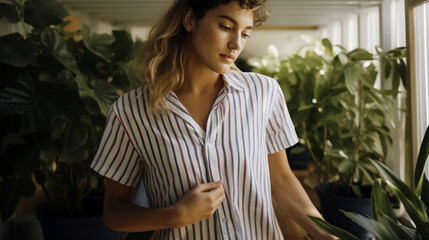 Woman gardener in plants shop greenhouse shop