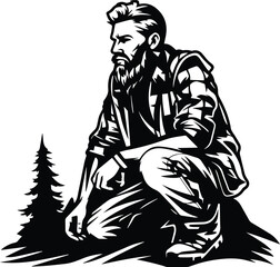 Lumberjack Wood Logo Monochrome Design Style