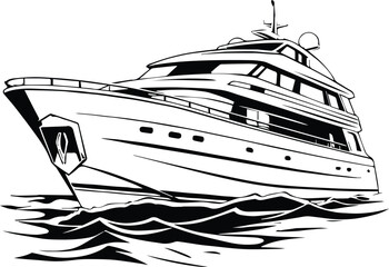 Luxury Yacht Logo Monochrome Design Style - obrazy, fototapety, plakaty