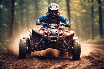 Extreme ATV rider rushing on dirt track. ai generative