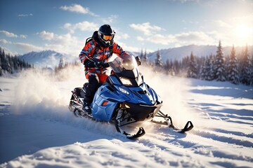 Fototapeta na wymiar Snowmobile rider in action. ai generative