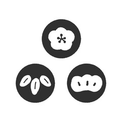 丸に手描きのかわいい松竹梅の手書きのイラストセット- 黒 - お正月や年賀状の和風のあしらい素材
