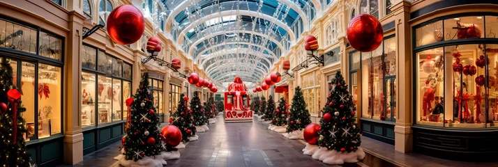 Fotobehang stores adorned with holiday decorations, combining the festive spirit with the shopping frenzy. © Maximusdn