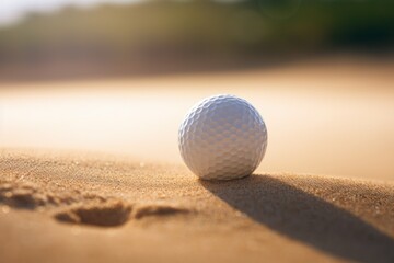 close up golf ball in a sand