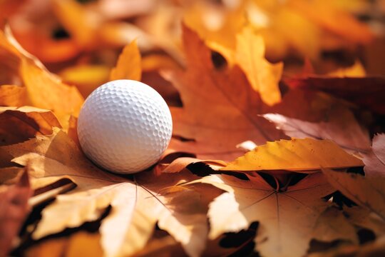 a golf ball on an autumn leaves